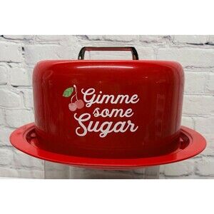 Bella Bug Red Steel Metal Cake Carrier Keeper “Gimme Some Sugar” Retro Vtg Style